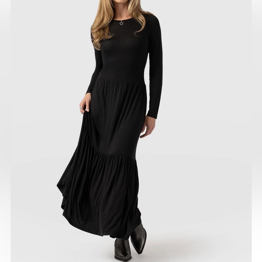 Saint+Sofia Greenwich Long sleeve  Black Maxi Dress 10 NWT